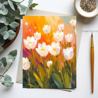 Cartão Postal Tulipas Brancas Aquarela Campo de Flores