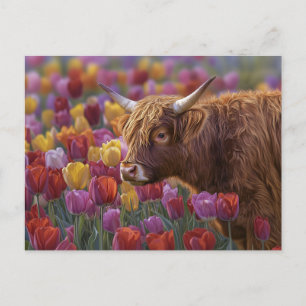 Cartão Postal Tulipas de Primavera de Vaca Highland