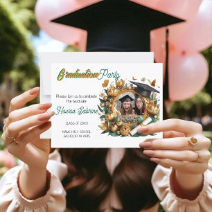 Cartão Postal Tulipas Douradas Modernas Fronteira Floral Graduaç