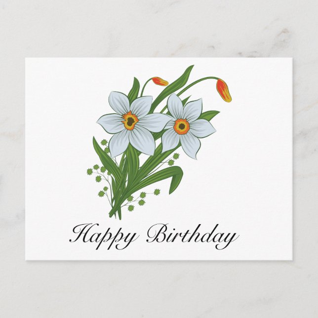 Cartão Postal Tulipas e Flores de Daffodils (Frente)