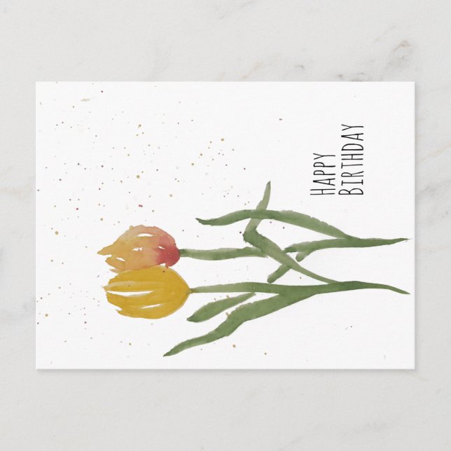 Cartão Postal Tulipas em Aquarela - Feliz Aniversário (Frente)