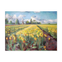 Tulipas Primavera amarelas - Pintura de campos de