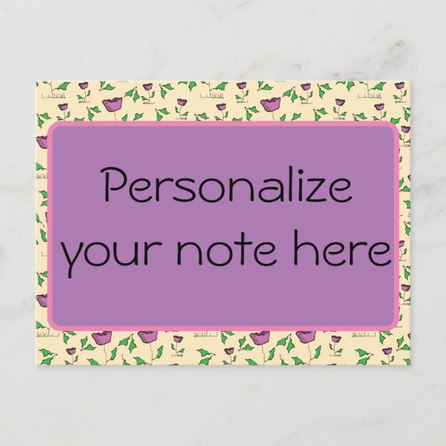 Cartão Postal Tulipas roxas sobre fundo amarelo (Frente)