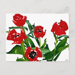 Cartão Postal Tulipas Vermelhas Brilhantes