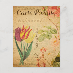 Cartão Postal Tulipas Vermelhos e Amarelas Vintage Flores