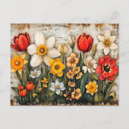 Cartão Postal Tulips and Daffodils with Rustic Charm