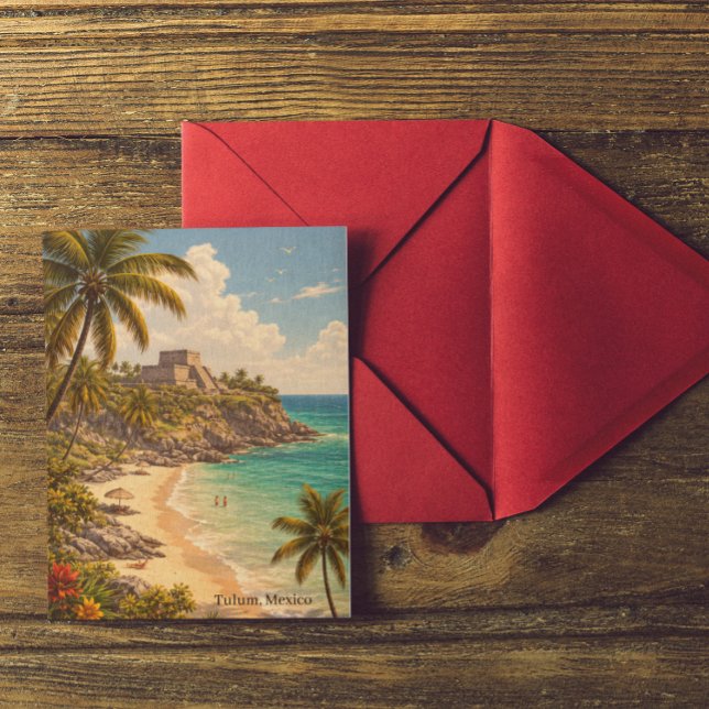 Cartão Postal Tulum Mexico Retro Beach Destination (Tulum Mexico Retro Beach Destination Postcard
)