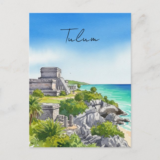 Cartão Postal Tulum Mexico Watercolor (Frente)