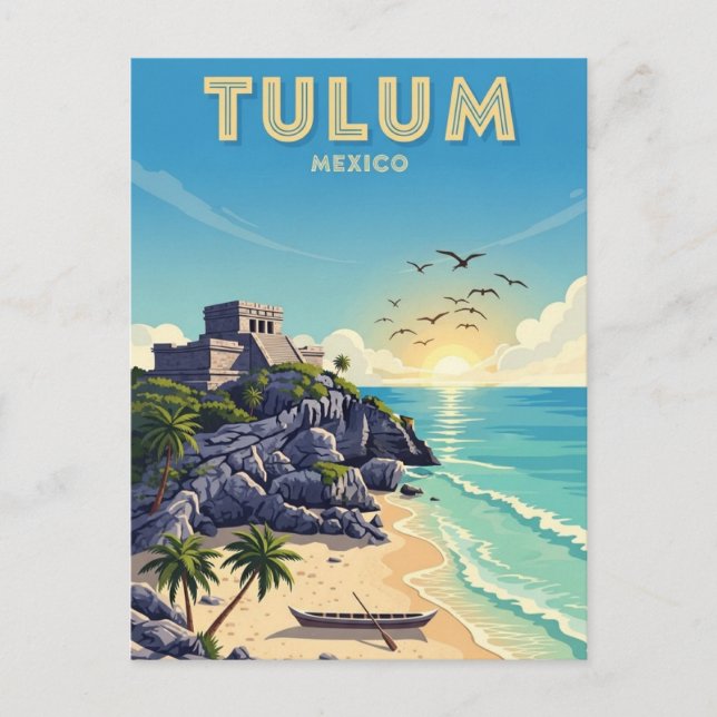 Cartão Postal Tulum Mexico Watercolor (Frente)