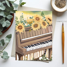 Cartão Postal Tune in Bloom | Girassol Floral ao Piano em Aquare