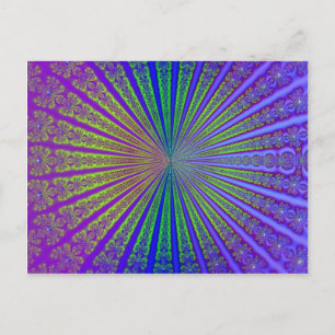 Cartão Postal Túnel Fractal Verde limão Roxo Abstrato Azul