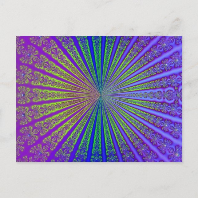 Cartão Postal Túnel Fractal Verde limão Roxo Abstrato Azul (Frente)