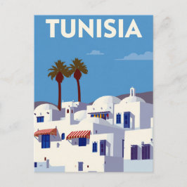 Cartão Postal Tunisia Palm Trees Blue & White Art