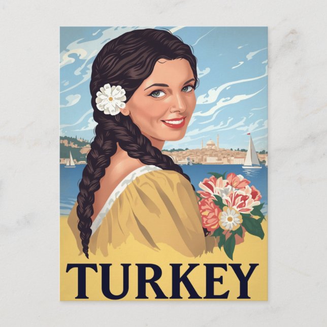 Cartão Postal Turkey Coastal Woman Retro (Frente)