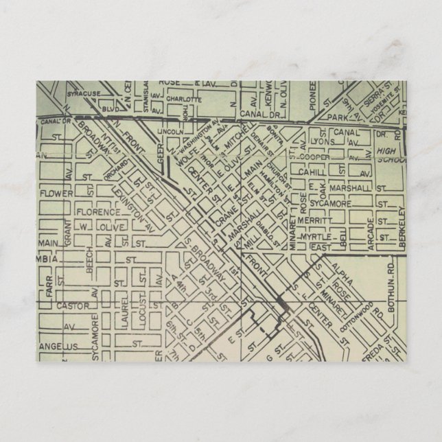 Cartão Postal Turlock, CA Vintage Map (Frente)