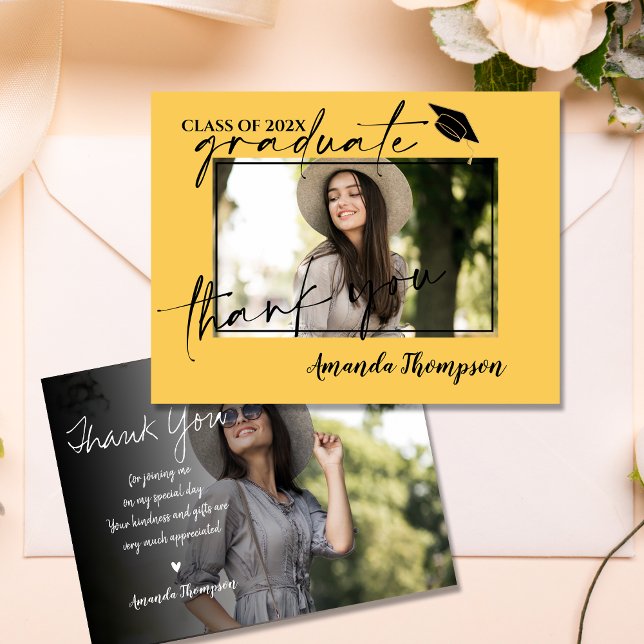 Cartão Postal Turma Amarela da Formatura de 2025 Foto Agradecime (Yellow Class of 2025 Graduation Photo Thank You Postcard)