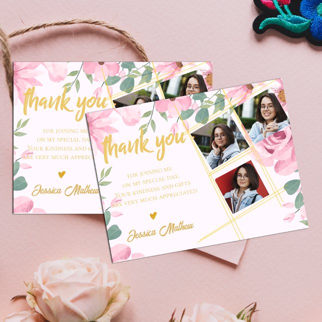 Cartão Postal Turma de 2025 Multi Foto Graduação Obrigado (Class of 2025 Multi Photo Graduation Thank you Postcard)