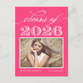 Cartão Postal Turma Vintage de 2026 Rosa Quente Foto Graduação
