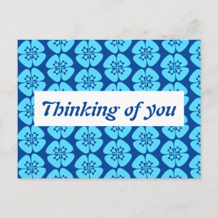 Cartão Postal Turquesa e Azul Floral Pensando em Você