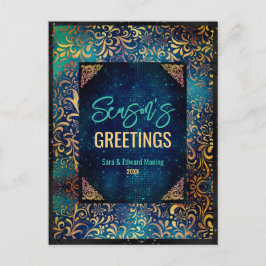 Cartão Postal Turquesa floral com turquesa floral Natal Ano Novo