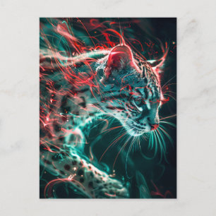 Cartão Postal Turquesa Red Neon Fish Light