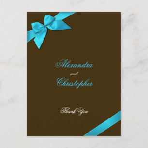 Cartão Postal Turquesa Ribbon em Castanho Obrigado