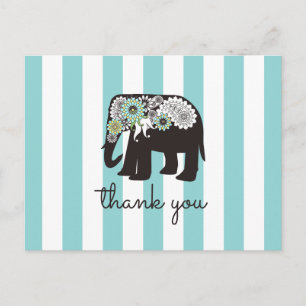 Cartão Postal Turquesa Stripe Paisley Elephant Obrigado