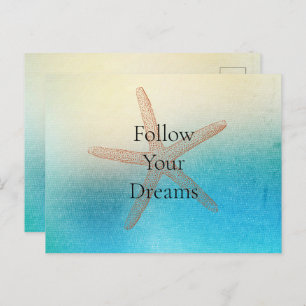 Cartão Postal Turquesa White Aqua Blue Beach Starfish