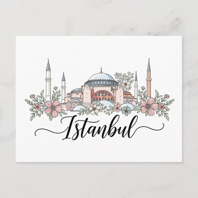 Cartão Postal Turquia Istambul Hagia Sophia Floral (Frente)