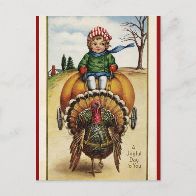 Cartão Postal Turquia Puxando Criança no Carrinho de Pumpkin Açã (Frente)