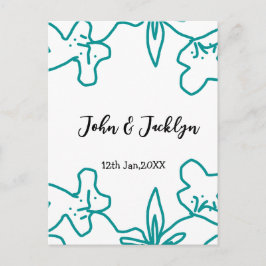 Cartão Postal Turquoise blue wedding couple name date flstylish 