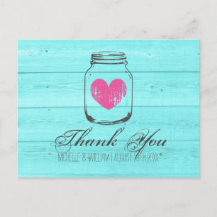 Cartão Postal Turquoise country chic mason jar obrigado cartas