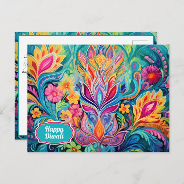 Cartão Postal Turquoise Diwali Dreamscape (Frente/Verso)