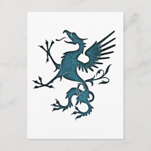 Cartão Postal Turquoise Griffin Medieval Fantasy Eagle Lion