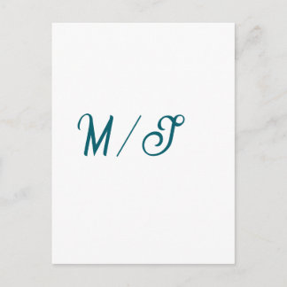 Cartão Postal Turquoise monogram wedding couple name simple styl