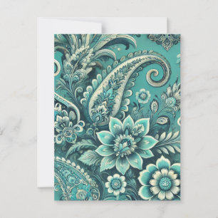 Cartão Postal Turquoise Paisley Floral