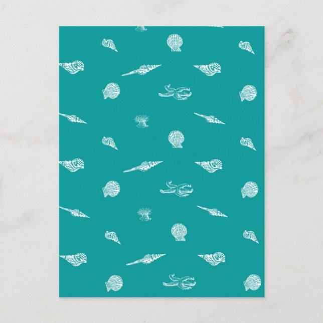 Cartão Postal Turquoise Seashell Pattern (Frente)