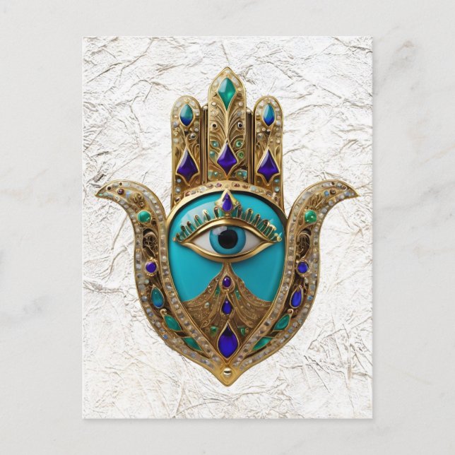 Cartão Postal Turquoise Third Eye Hamsa (Frente)