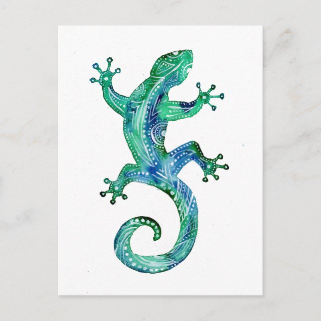 Cartão Postal Turquoise Tribal Gecko (Frente)
