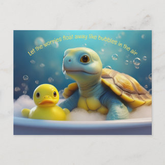 Cartão Postal Turtle and Rubber Duck in the Bath Custom Text
