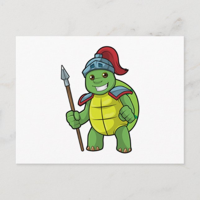 Cartão Postal Turtle como guerreiro com Spear e Helmet (Frente)