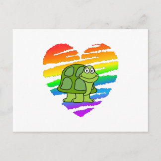 Cartão Postal Turtle e Rainbow Heart