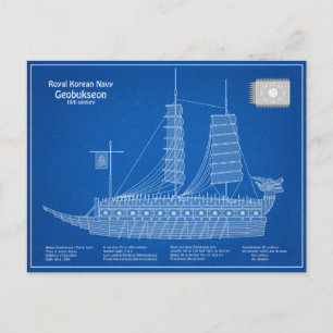 Cartão Postal Turtle Ship Geobukseon - Ship Blueprint ABD