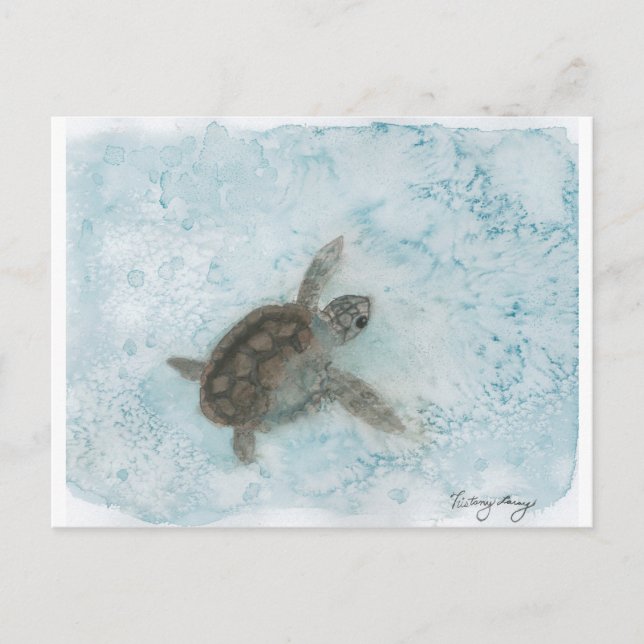 Cartão Postal Turtle Watercolor Painting (Frente)