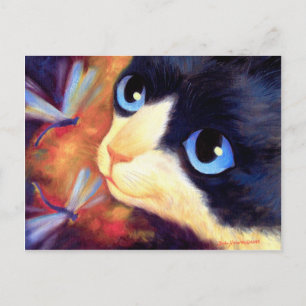 Cartão Postal Tuxedo Cat Art - Multi