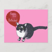 Tuxedo Cat com Cartões-postais de aniversário feli