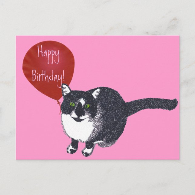 Cartão Postal Tuxedo Cat com Cartões-postais de aniversário feli (Frente)
