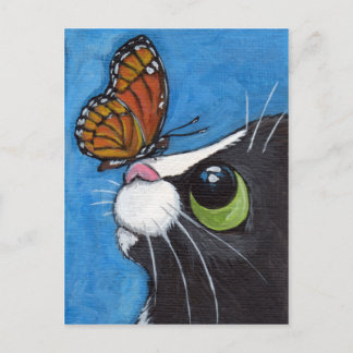 Cartão Postal Tuxedo Cat e Borboleta Viceroy
