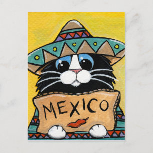 Cartão Postal Tuxedo Cat Hitchhiker mexicano