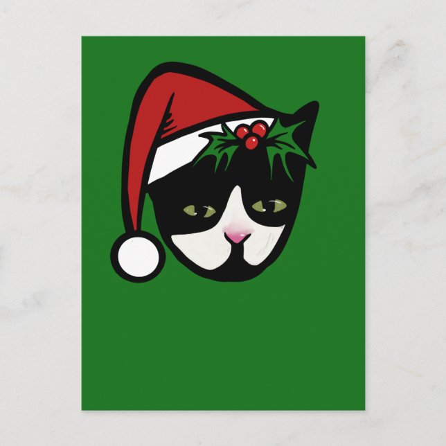 Cartão Postal Tuxedo Cat Merry Christmas (Frente)